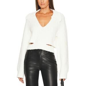 L'Academie 'Imani' White Cotton Boucle Knit Pullover Sweater Size M